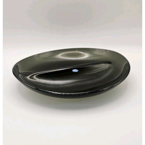 Vintage Smoke Glass Divided Candy Bowl Ellipitical Mid Century Modern Dish VGC - Picture 1 of 8
